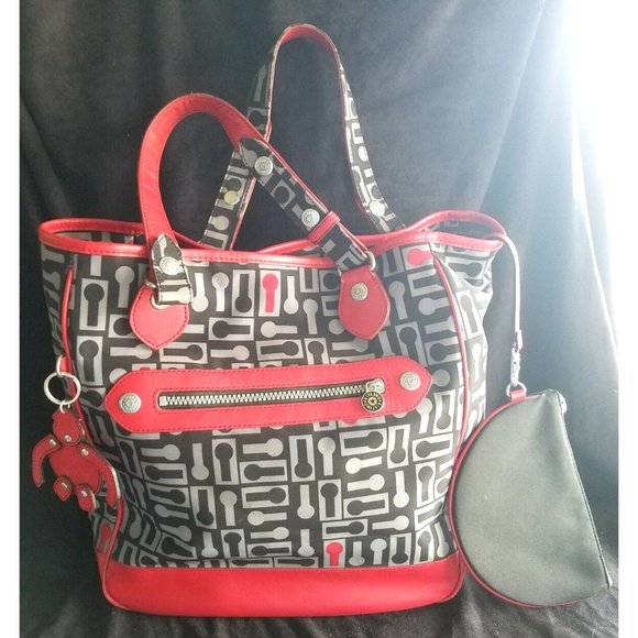 KIPLING MERCIER LARGE TOTE HB3247  BLACK RED GREY W/COIN PURSE - Picture 1 of 11